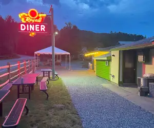 The Royal Diner sign lit up at night